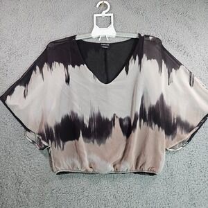 Bebe Top Womens XXS Boho‎ Elastic Waist Abstract Print Sheer Lined Poncho Style